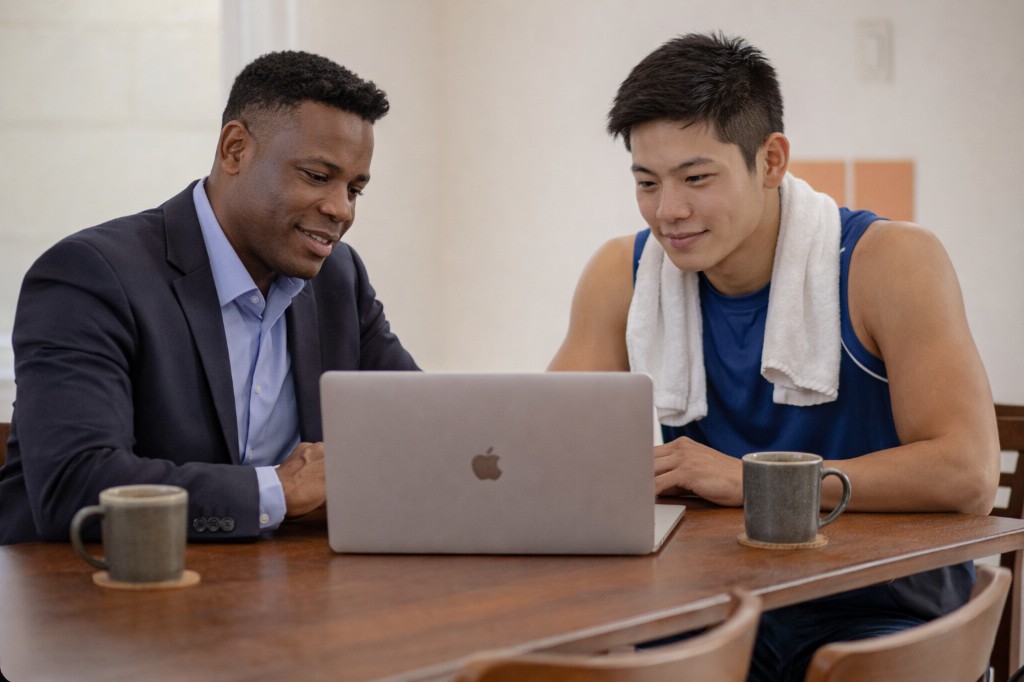 Professional and athlete reviewing brand roadmap