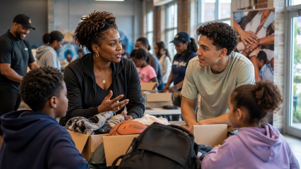 Students and community members talking together