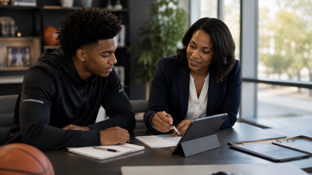 A student and an adult reviewing plans together